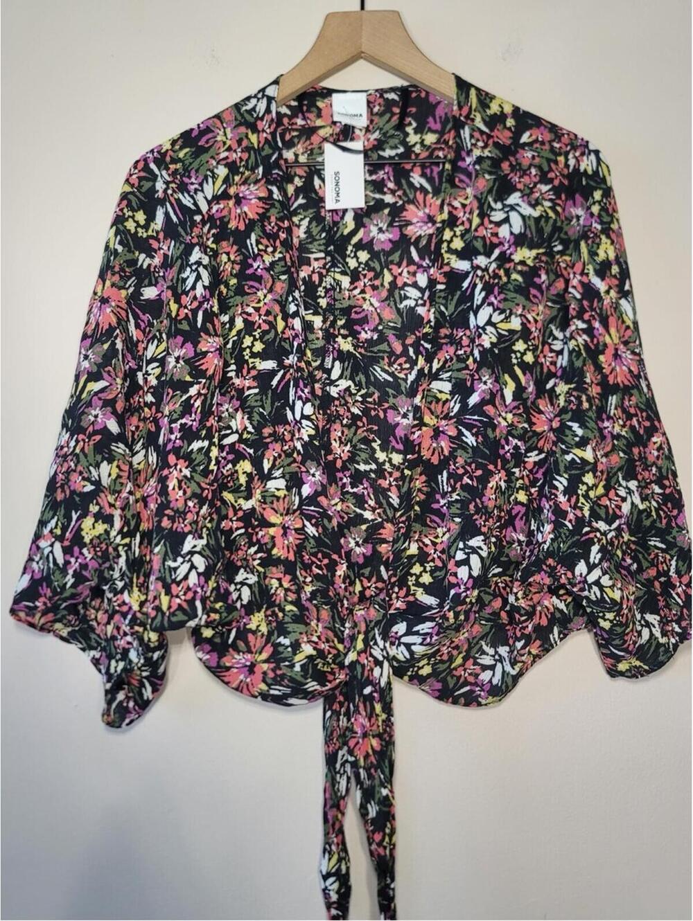 Sonoma New Floral Kimono Tie-Front Wrap Top Whimsigoth OS